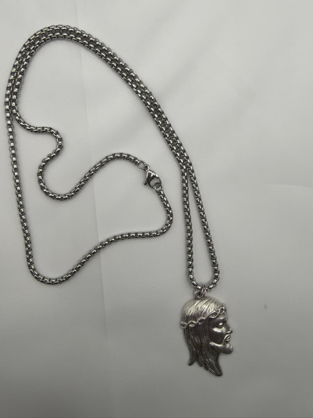 Jesus pendant with full silver box chain necklace