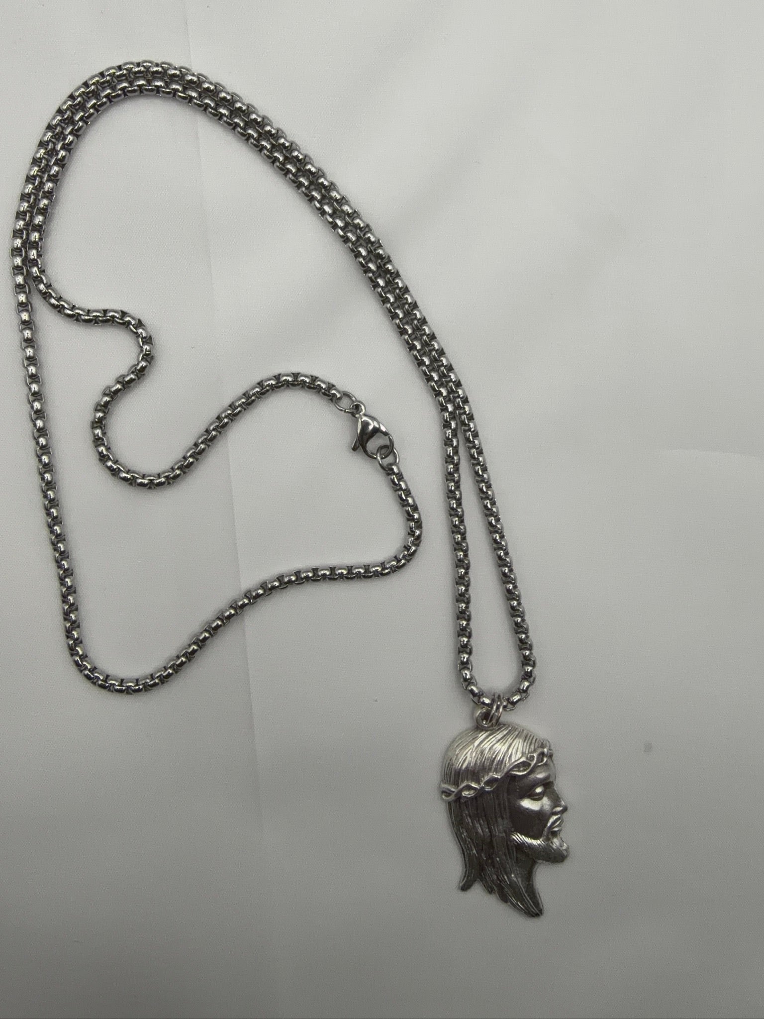 Jesus pendant with full silver box chain necklace