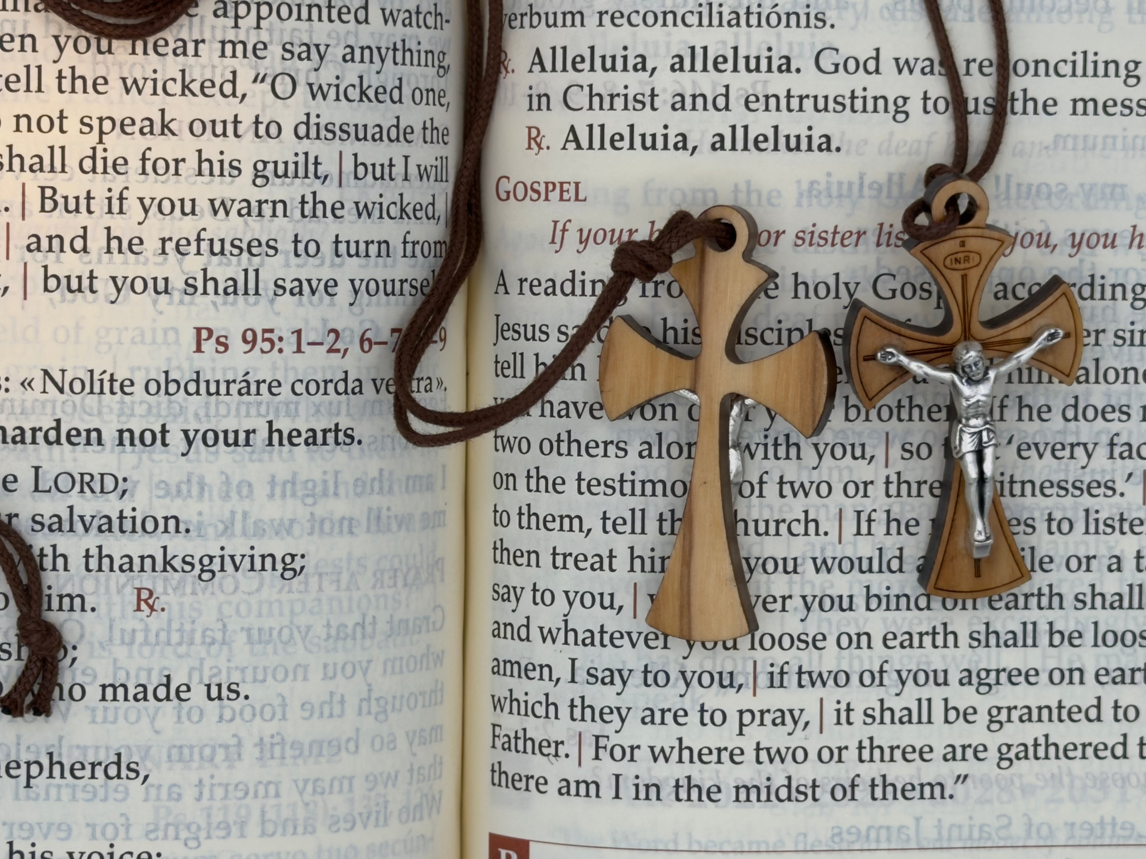 1 7/8" Flared Natural Olive Wood Jerusalem Crucifix on a Brown Cord
