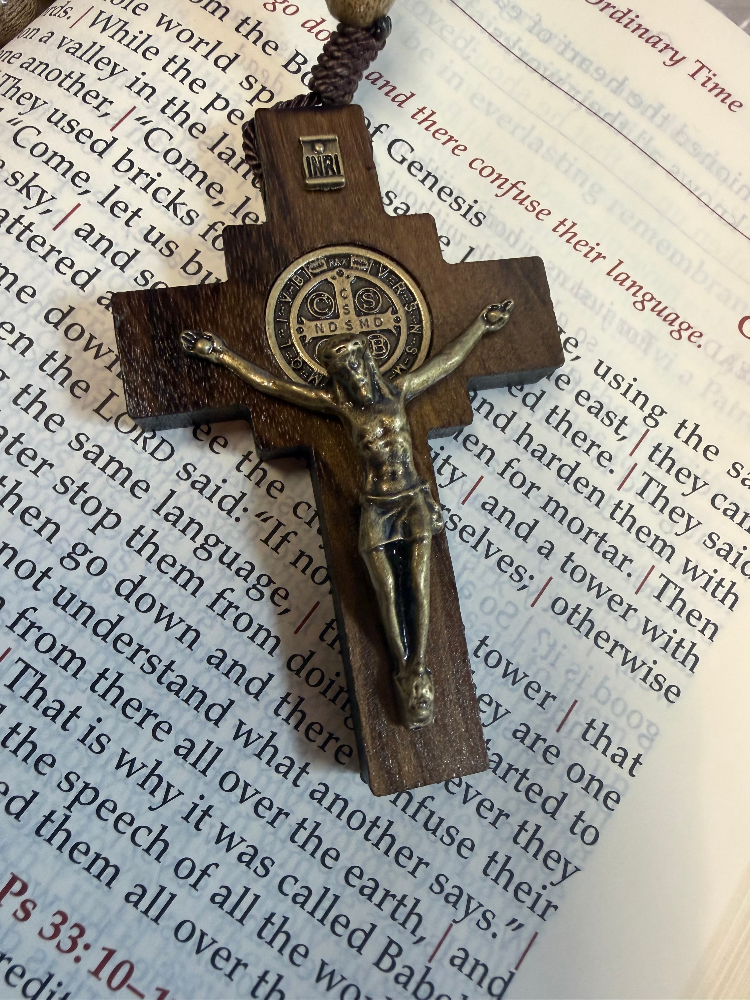 Brazilian Hardwood St Benedict Brown Bead and Corded Rosary – 20"