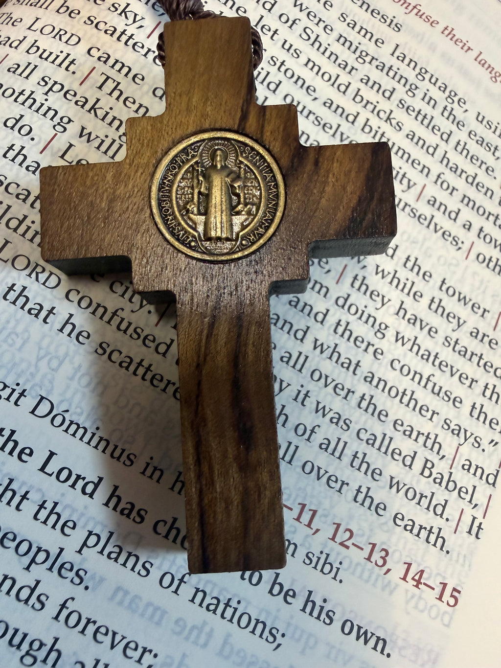 Brazilian Hardwood St Benedict Brown Bead and Corded Rosary – 20"