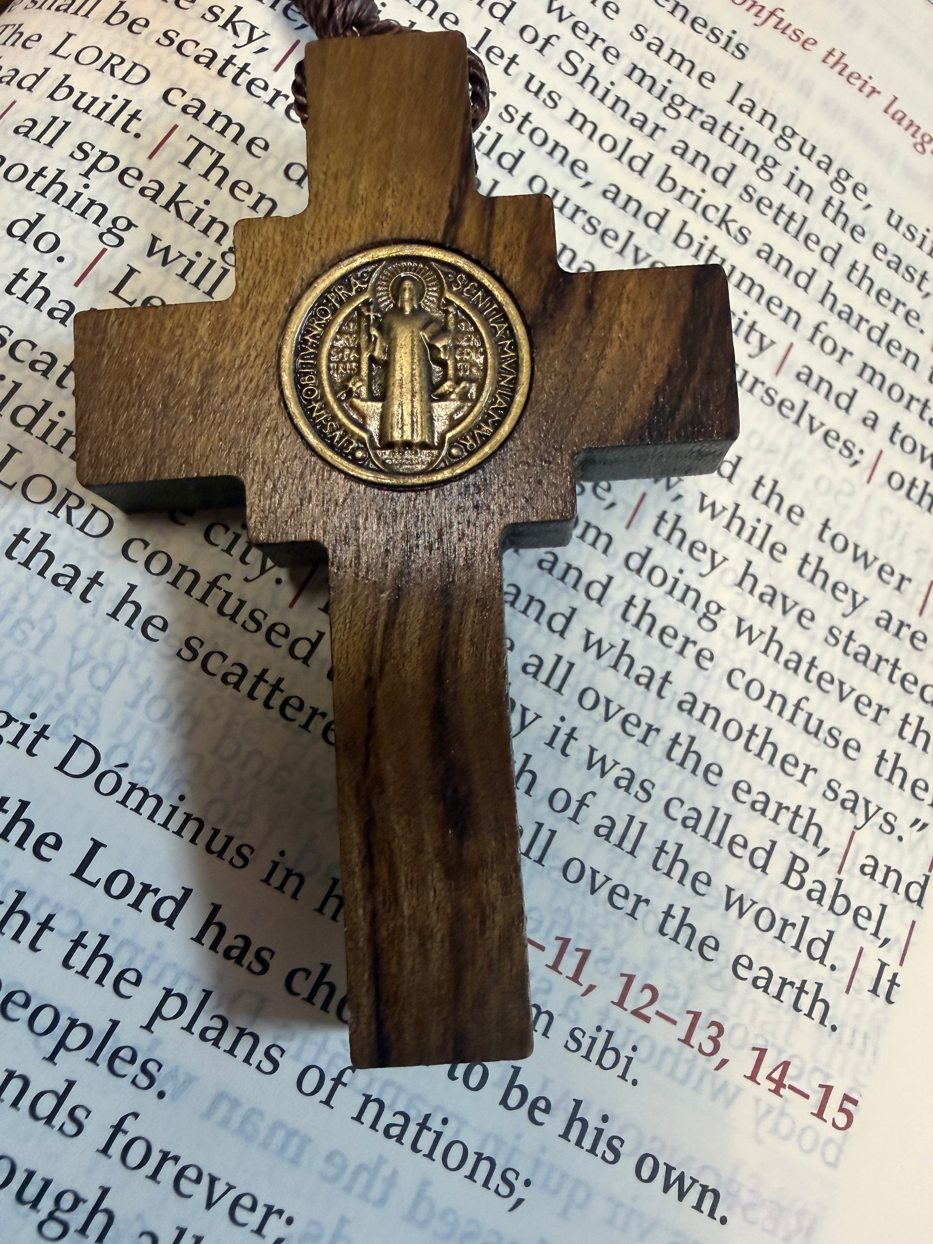 Brazilian Hardwood St Benedict Brown Bead and Corded Rosary – 20"