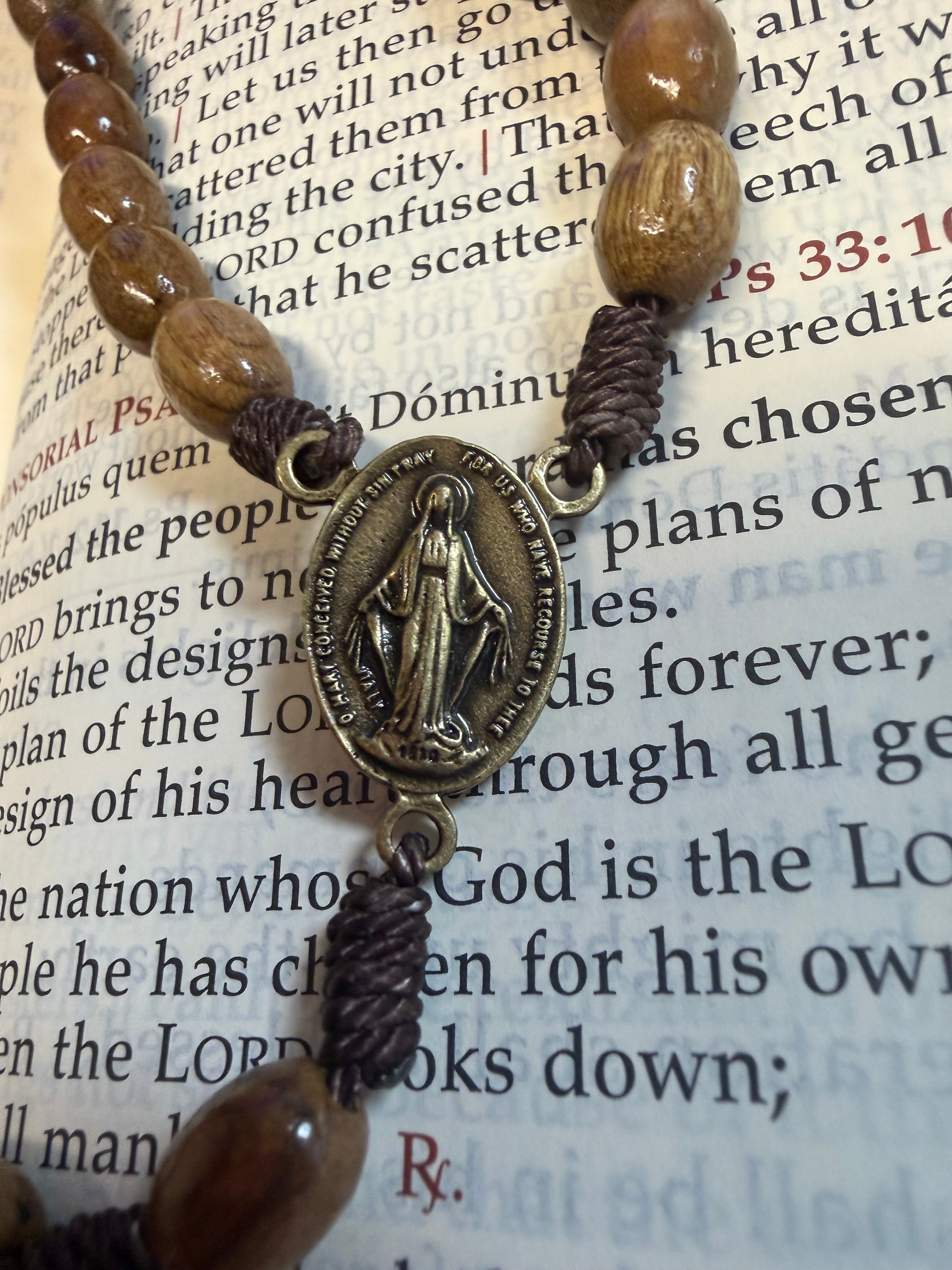 Brazilian Hardwood St Benedict Brown Bead and Corded Rosary – 20"