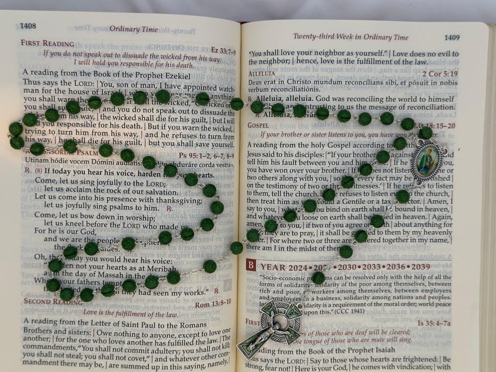 Saint Patrick Rosary with Shamrock Beads
