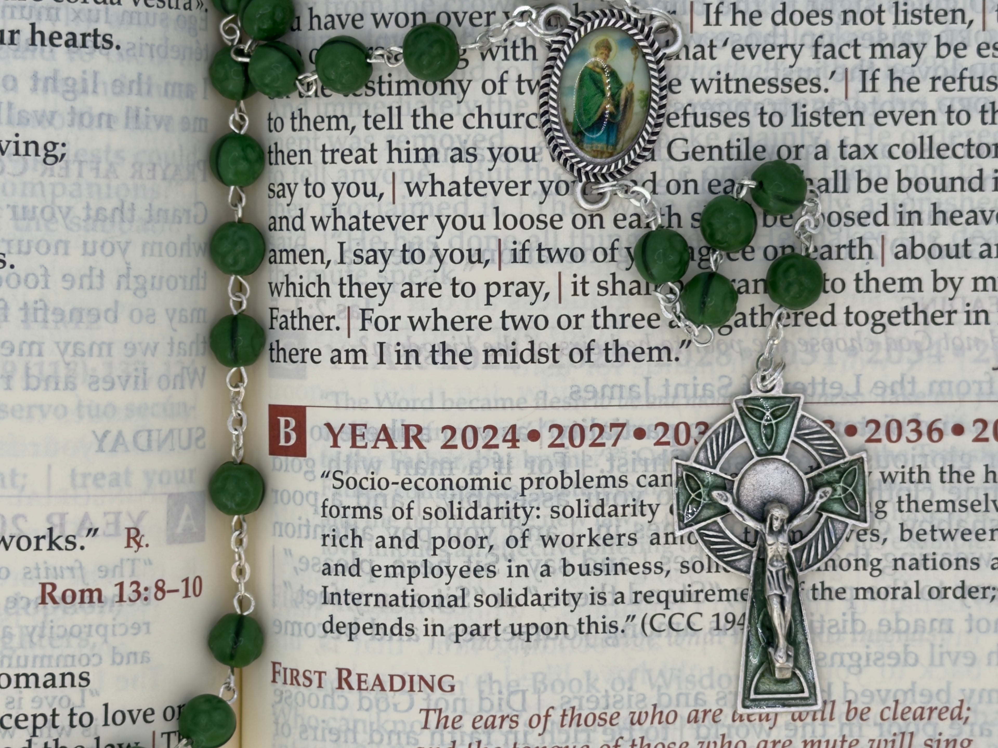 Saint Patrick Rosary with Shamrock Beads