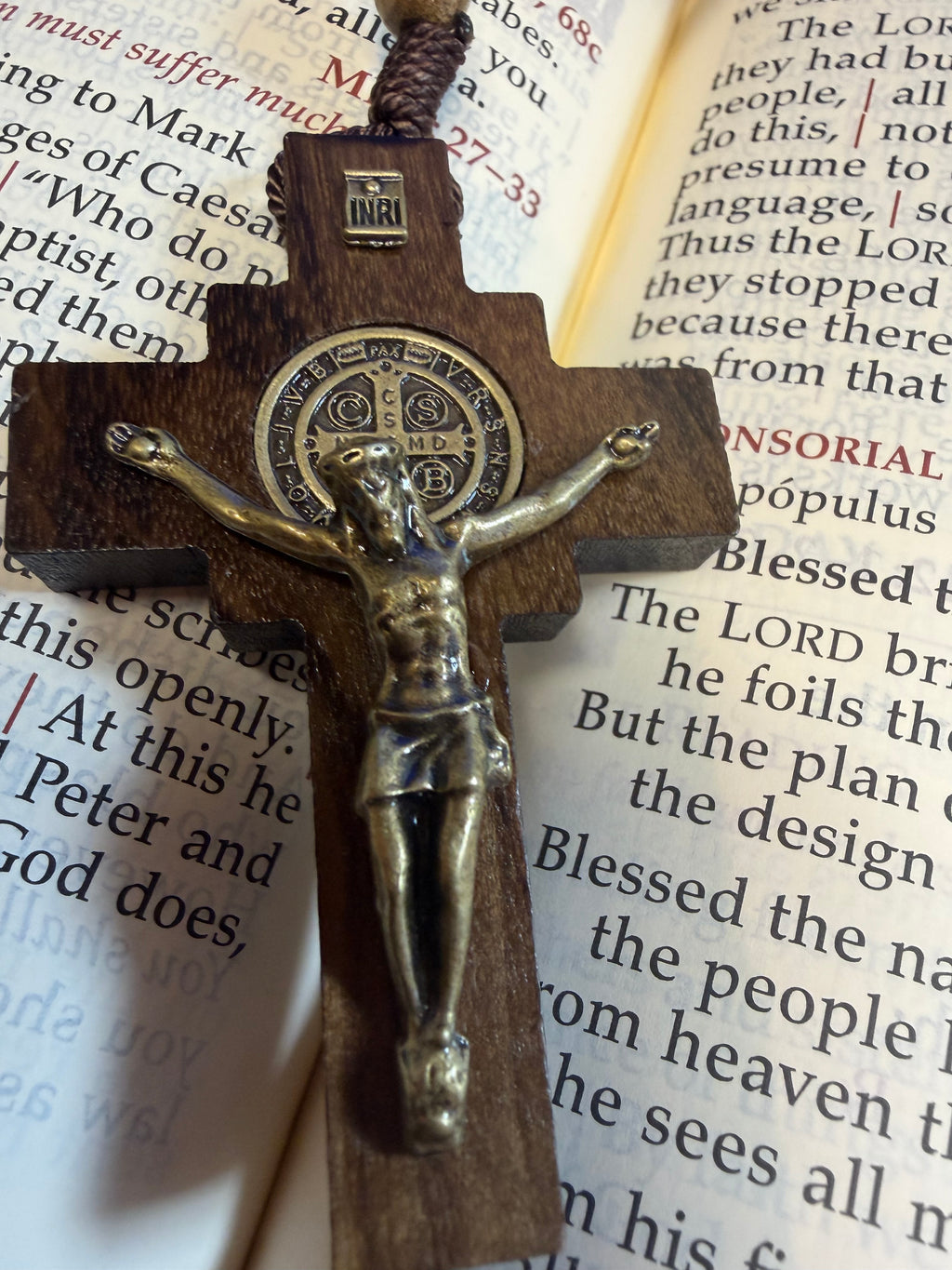 Brazilian Hardwood St Benedict Brown Bead and Corded Rosary – 20"