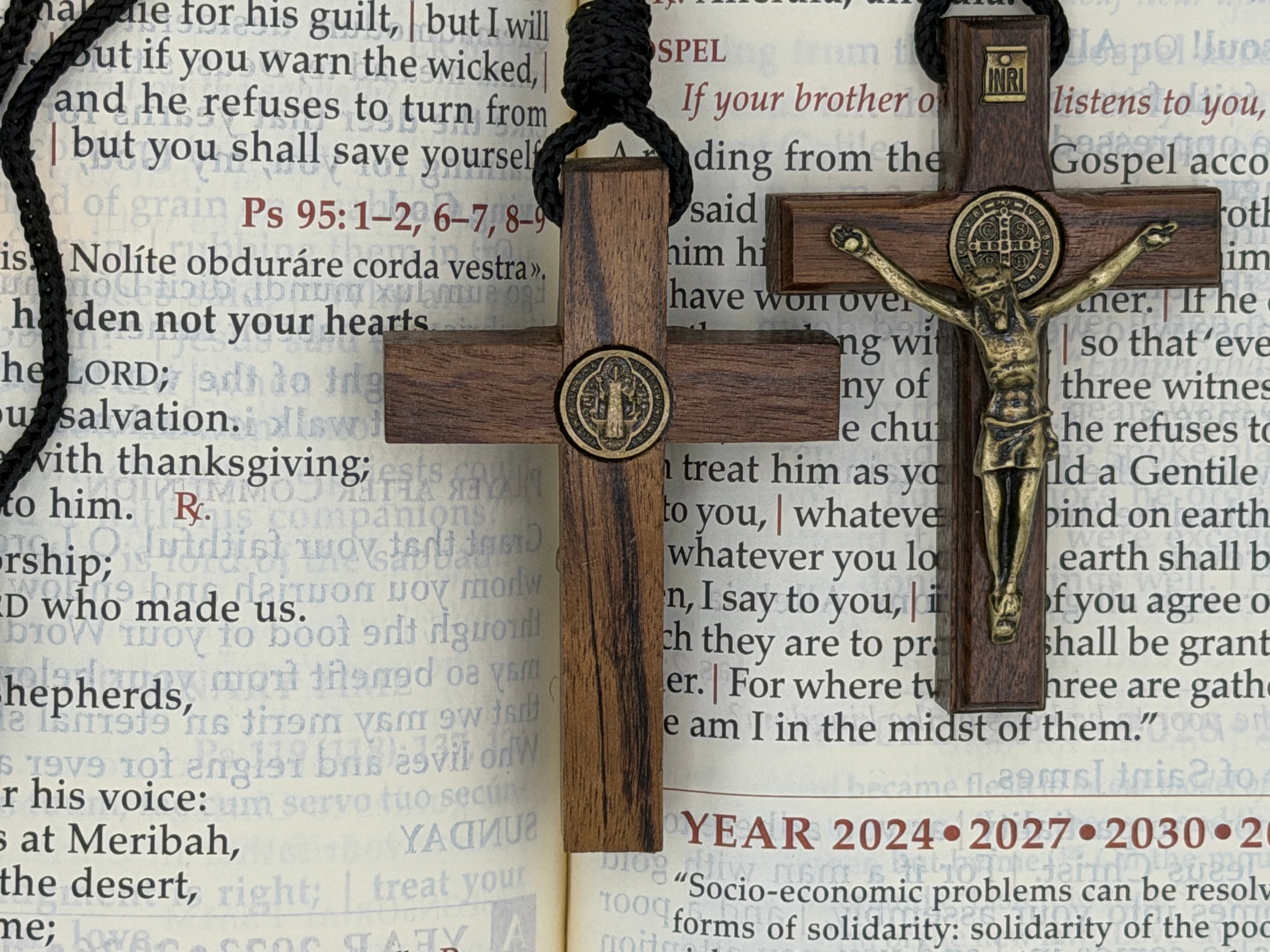 St. Benedict Wooden Crucifix Necklace 2.75"