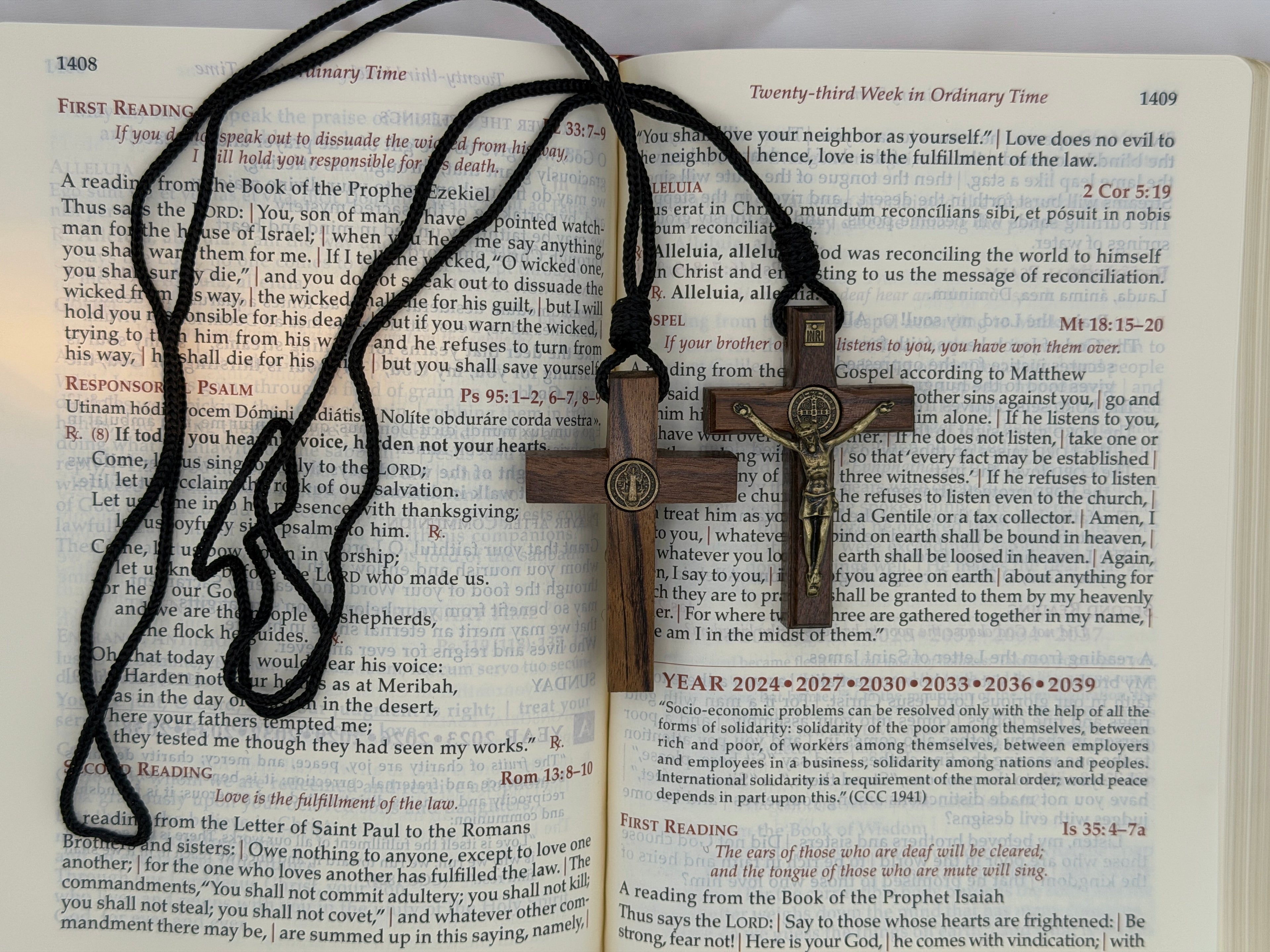 St. Benedict Wooden Crucifix Necklace 2.75"