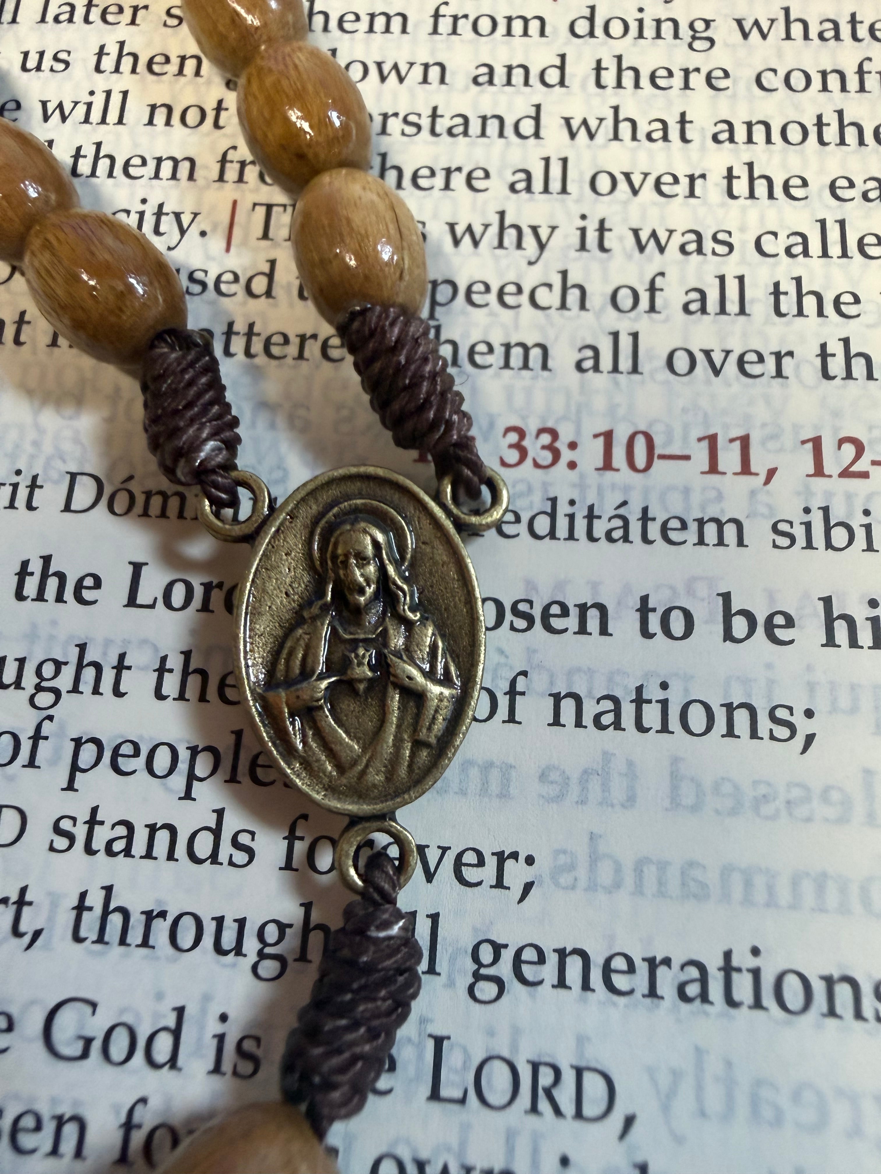 Brazilian Hardwood St Benedict Brown Bead and Corded Rosary – 20"