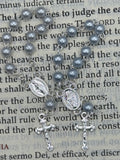 Pocket Rosary with Blue Faux Pearl Beads & Miraculous Medal Center