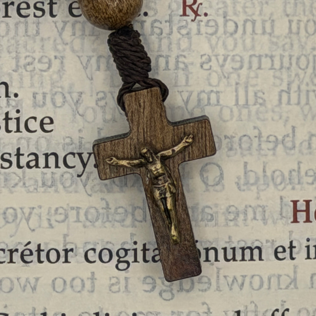 Pocket Decade Rosary with Brown Wood Beads