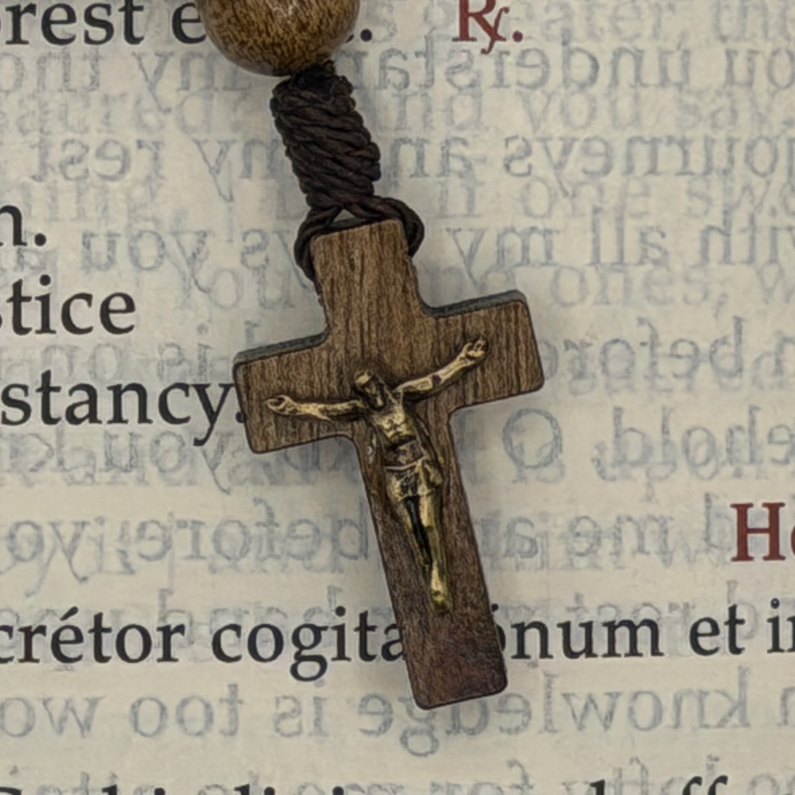 Pocket Decade Rosary with Brown Wood Beads