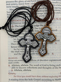 Olive Wood Wrapped Pardon Crucifix With Cord. Made in Italy