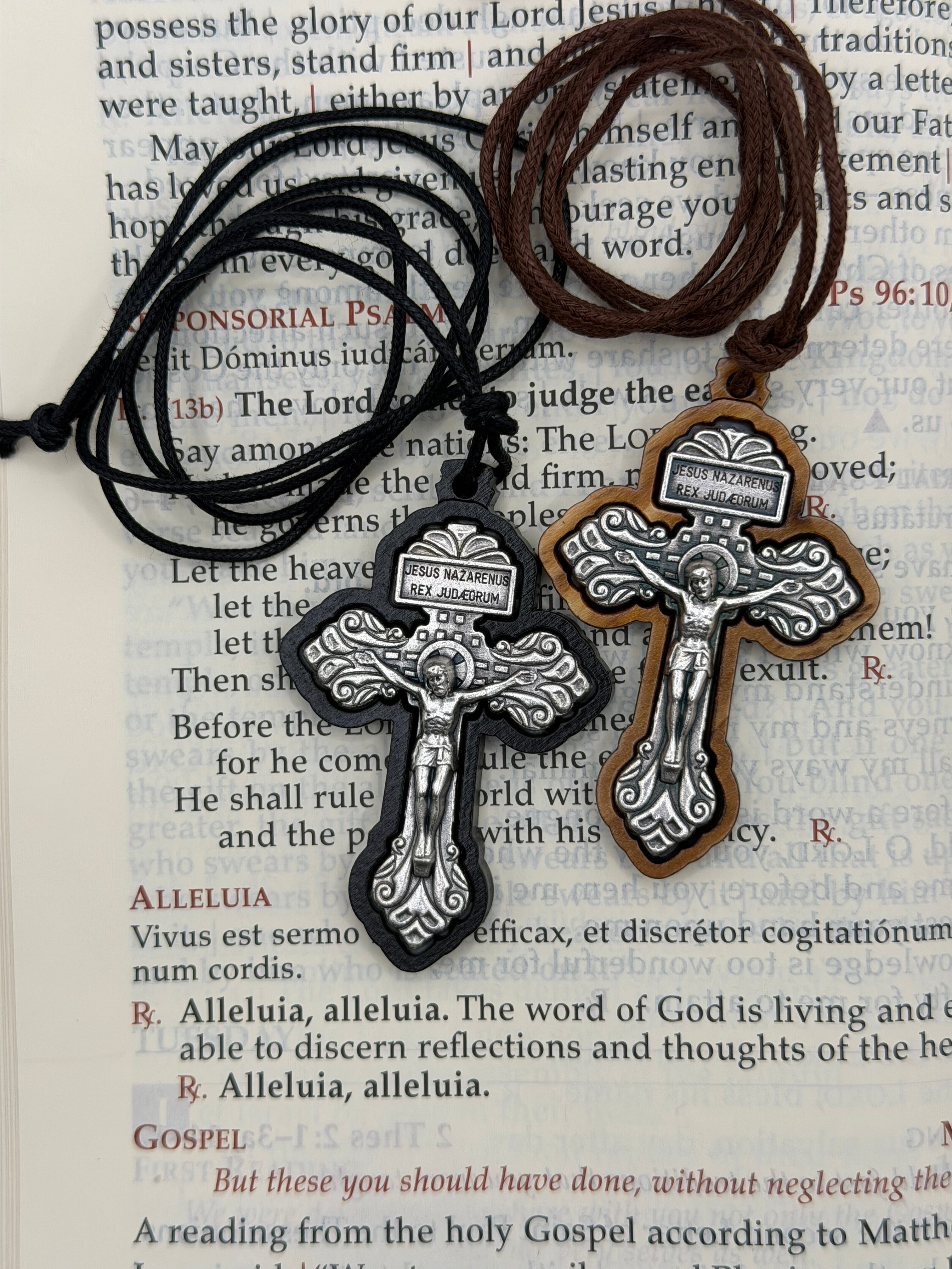 Olive Wood Wrapped Pardon Crucifix With Cord. Made in Italy