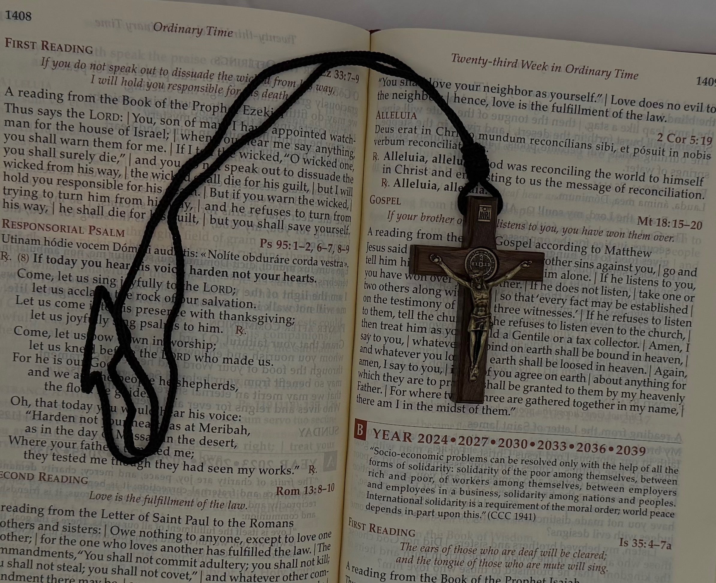 St. Benedict Wooden Crucifix Necklace 2.75"