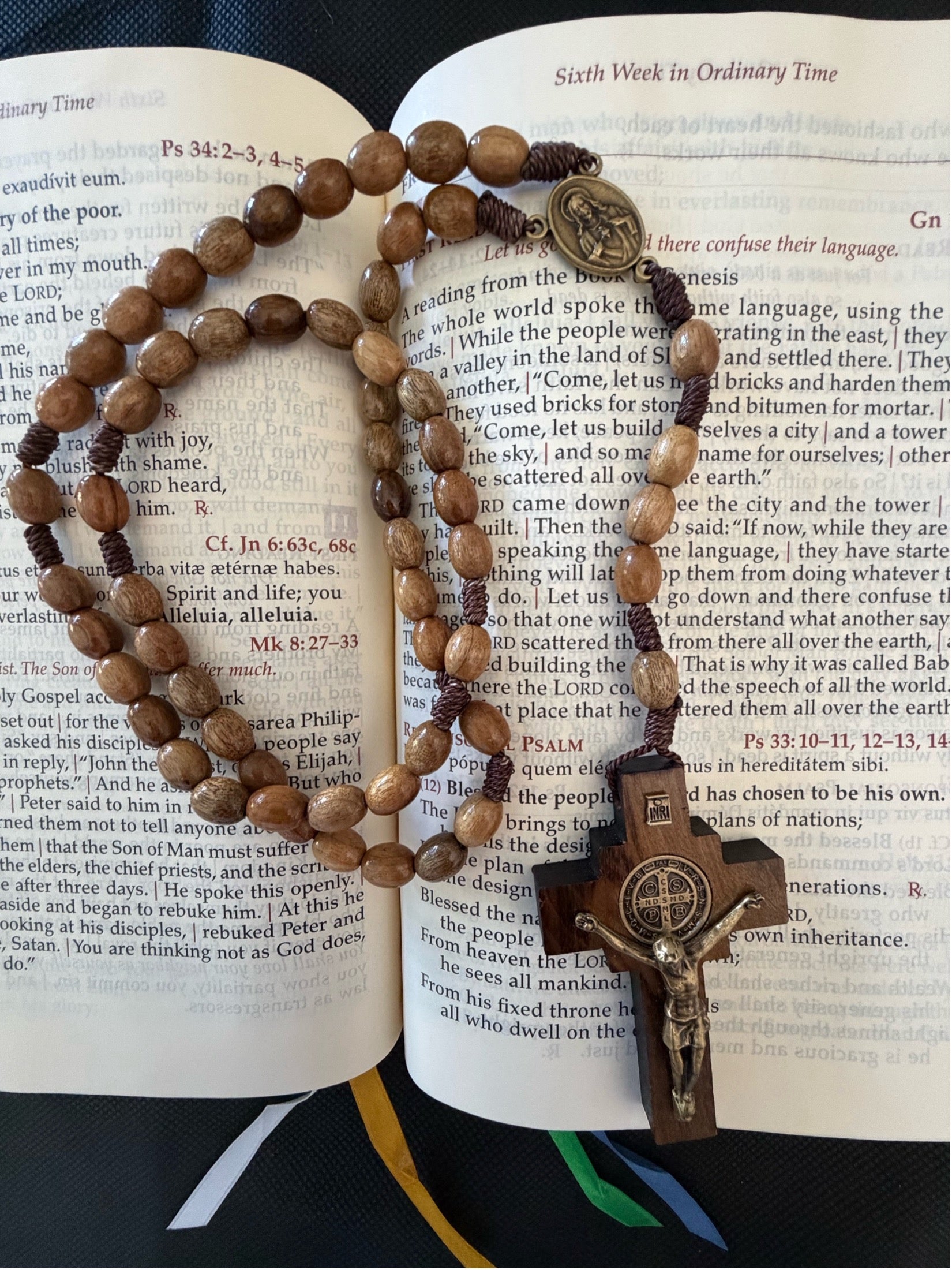 Brazilian Hardwood St Benedict Brown Bead and Corded Rosary – 20"