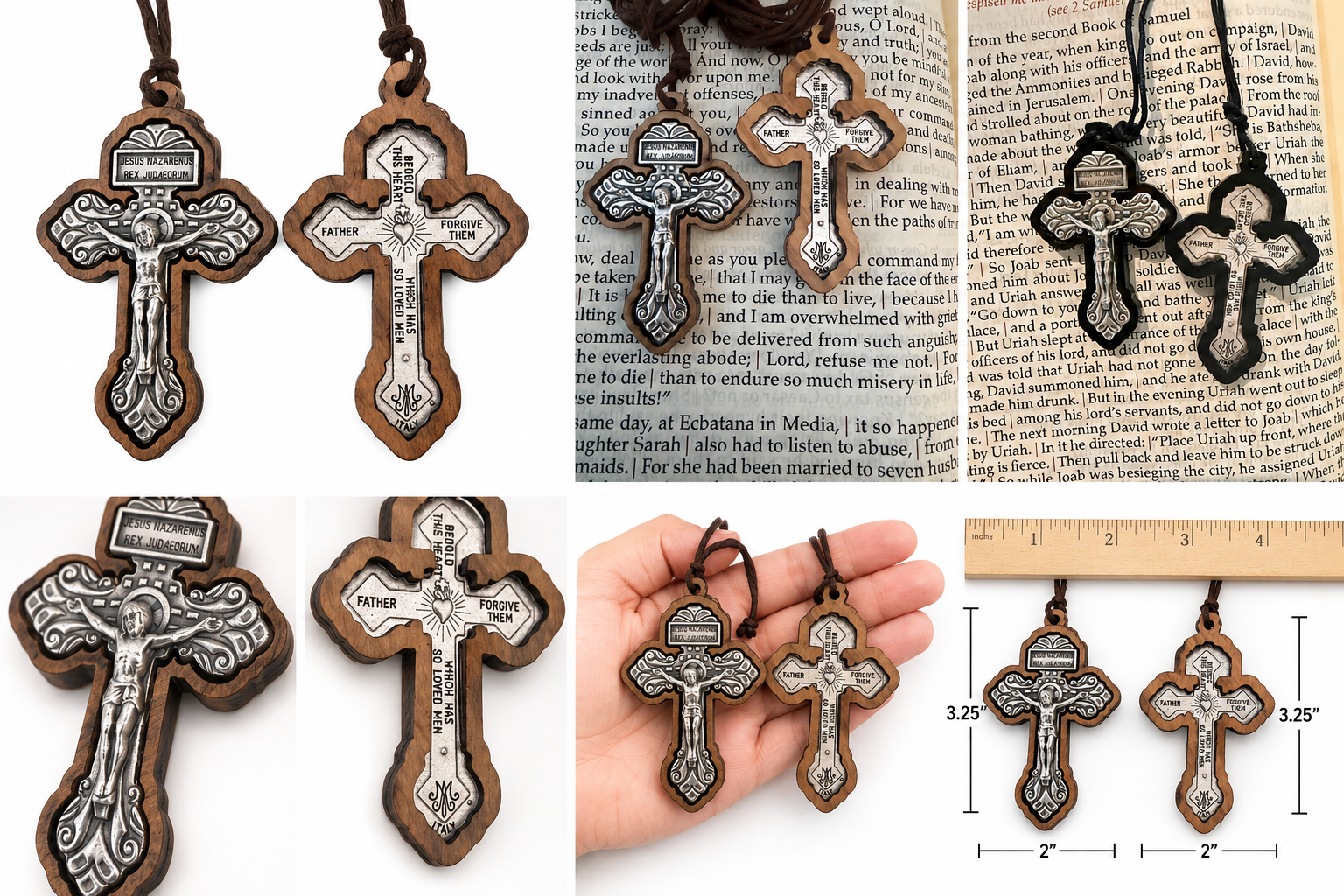 Olive Wood Wrapped Pardon Crucifix With Cord. Made in Italy